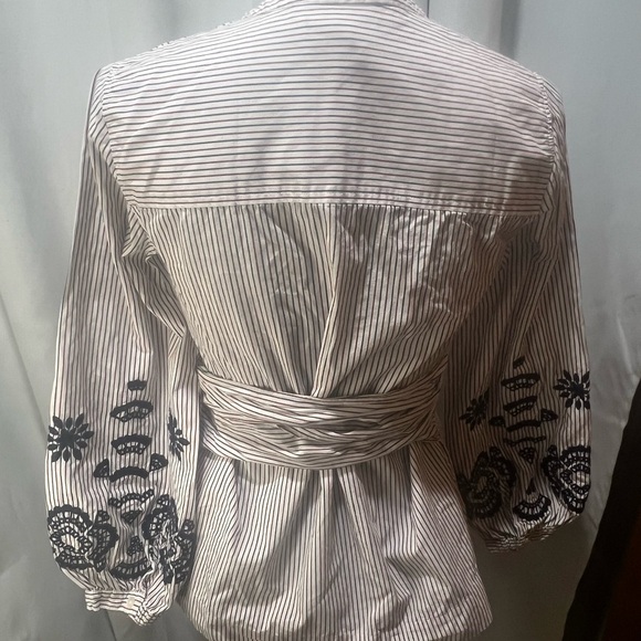 J. Crew Gray Tie Front Embellished Blouse with Mandarin Collar - Picture 3 of 8